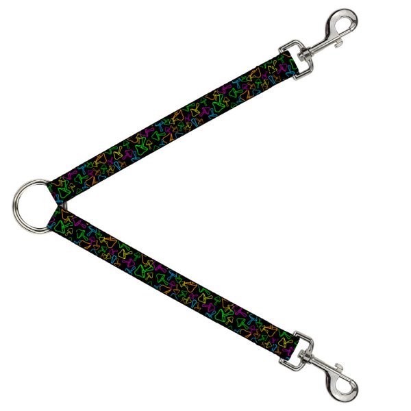 Dog Leash Splitter - Mushroom Outline Scattered Black Multi Neon For Cheap