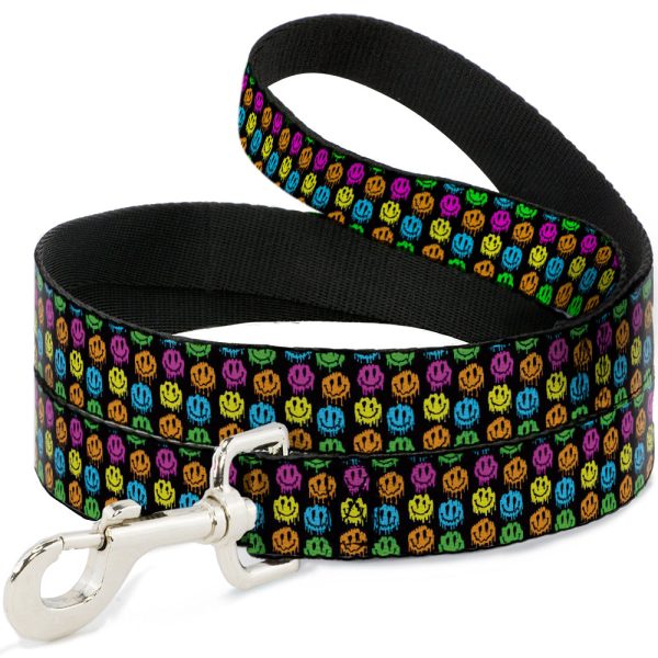 Dog Leash - Smiley Faces Melted Mini Repeat Black Multi Neon Discount
