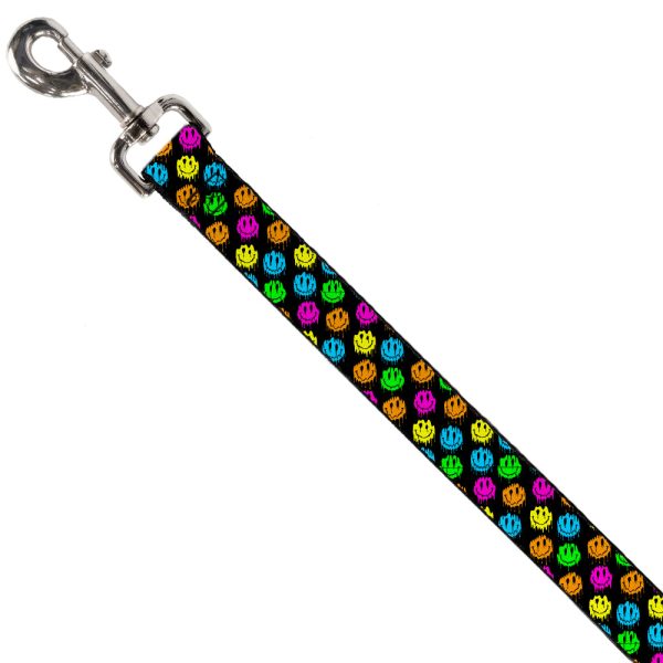 Dog Leash - Smiley Faces Melted Mini Repeat Angle Black Multi Neon Fashion - Image 2