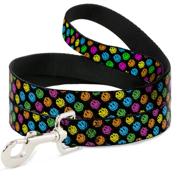 Dog Leash - Smiley Faces Melted Mini Repeat Angle Black Multi Neon Fashion